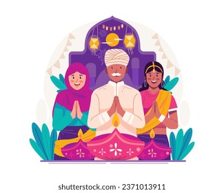 Happy Diwali Greetings. Indian People With Hand Greeting Posture of Namaste Celebrate Diwali, the Traditional Hindu Festival of Lights