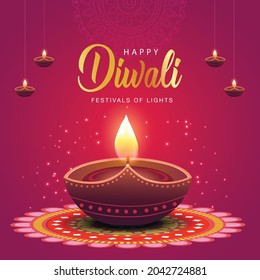 happy Diwali greetings. rangoli decoration with Diya. vector illustration design