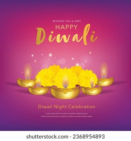 Happy Diwali greetings. Rangoli decoration with Diya or lamp and toran marigold. vector illustration design