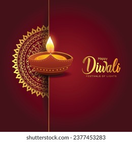 happy Diwali greetings. Rangoli decoration with Diya. vector illustration