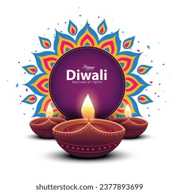 happy Diwali greetings. rangoli decoration with Diya. vector illustration