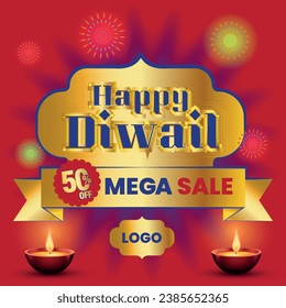 happy Diwali greetings. Rangoli decoration with Diya or lamp. vector illustration design, sale, mega sale offer