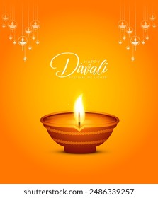 Happy Diwali greetings. Rangoli decoration with Diya or lamp. vector illustration design