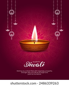 Happy Diwali greetings. Rangoli decoration with Diya or lamp. vector illustration design