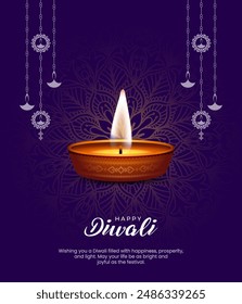 Happy Diwali greetings. Rangoli decoration with Diya or lamp. vector illustration design
