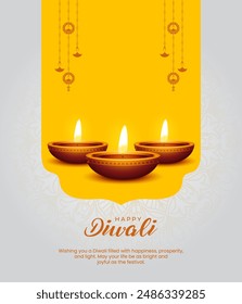 Happy Diwali greetings. Rangoli decoration with Diya or lamp. vector illustration design