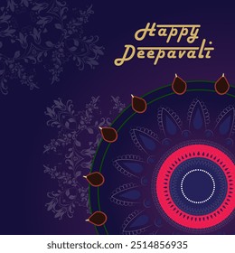 happy Diwali greetings. Rangoli decoration with Diya. vector illustration