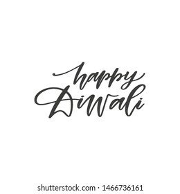 Happy Diwali hand drawn quote, isolated on white background. Handwritten phrase, vector banner design template