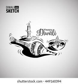 Happy Diwali in Hand Drawn Sketch. Vector Eps. 10