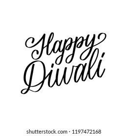 Happy Diwali hand lettering on white background. Vector calligraphy illustration for Indian holiday greeting or invitation card, fest poster.