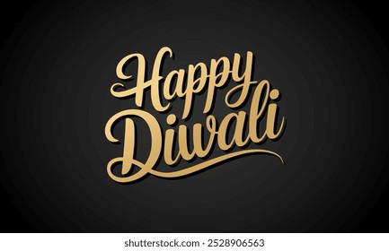 Feliz Diwali. Texto de oro escrito a mano sobre fondo negro. Ilustración vectorial.