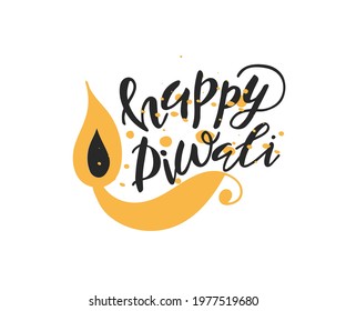 Happy Diwali handwritten text. India festival of lights celebrate card template. Hand lettering, modern brush calligraphy for holiday greetings. Vector illustration