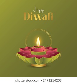 Happy Diwali. Hanging 3D graphic of Diya lantern. Indian festival of lights.