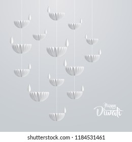 Happy Diwali. Hanging paper graphic of Diya lantern. Indian festival of lights. Happy Diwali. Hanging paper graphic of Diya lantern. Indian festival of lights.