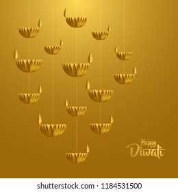 Happy Diwali. Hanging paper graphic of Diya lantern. Indian festival of lights. Happy Diwali. Hanging paper graphic of Diya lantern. Indian festival of lights.