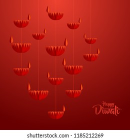 Happy Diwali. Hanging paper graphic of Diya lantern. Indian festival of lights. Happy Diwali. Hanging paper graphic of Diya lantern. Indian festival of lights.