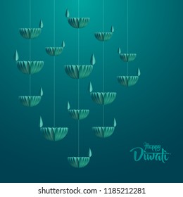 Happy Diwali. Hanging paper graphic of Diya lantern. Indian festival of lights. Happy Diwali. Hanging paper graphic of Diya lantern. Indian festival of lights.