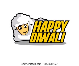 happy diwali has mean india event, beautiful greeting card or label with sheep illustratition for farm theme, vector background, poster or banner