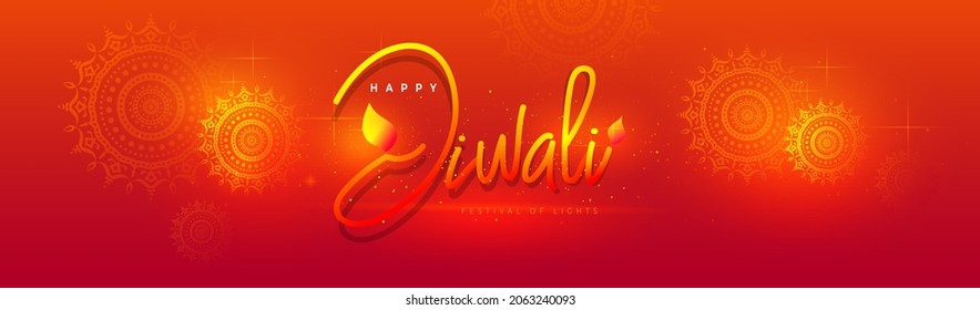 Happy Diwali Header Banner Background Template Design with Creative Diwali Lamps Illustration