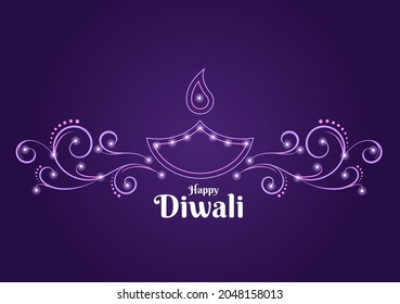 Happy Diwali Hindu Festival Background Vector Illustration with Lanterns, lighting Fireworks, Peacock and Mandala or Rangoli Art For Poster, Greeting Card Template