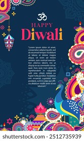 Happy Diwali Hindu festival background with india ornament concept. vector illustration