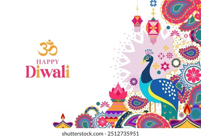 Happy Diwali Hindu festival background with india ornament concept. vector illustration