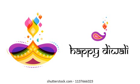 Happy Diwali Hindu festival banner, card. Burning diya illustration, background for light festival of India