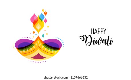 Happy Diwali Hindu festival banner, card. Burning diya illustration, background for light festival of India