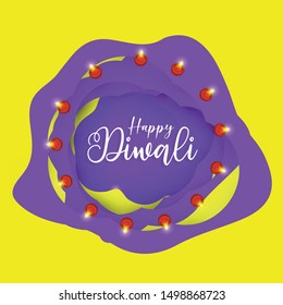 Happy Diwali Hindu festival banner, card. Burning diya illustration, background for light festival of India.