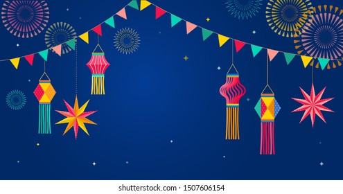 Happy Diwali Hindu festival banner, greeting card. Burning diya illustration, background for light festival of India