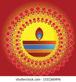 Happy Diwali Hindu festival banner, card. Burning diya illustration, background for light festival of India.