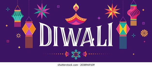 Cartel de felicitación del festival hindú Diwali. Ilustración de Burning Diya, fondo para el festival de la luz en India