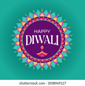 Happy Diwali Hindu festival banner, greeting card. Burning diya illustration, background for light festival of India