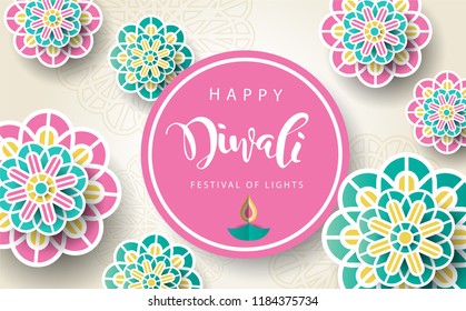 Happy Diwali Hindu festival, Burning diya illustration, background for light festival of India.