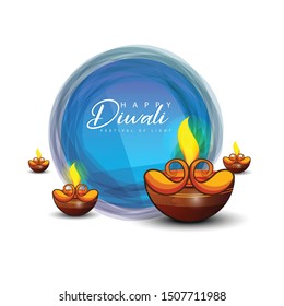 Happy Diwali Hindu festival greeting card with modern elements and diya
