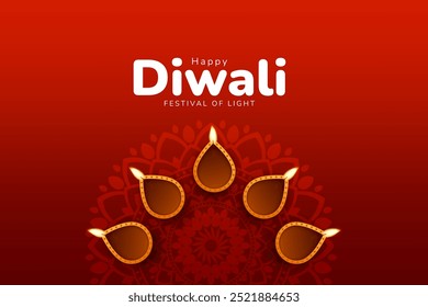 Happy diwali, Hindu festival of lights celebration with diya lamps. Indian traditional festival background. Vector illustration
