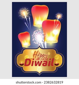 Happy Diwali Hindu festival oil lamps on colorful waves and beautiful. Holiday background for branding, card, banner, cover, flyer or poster