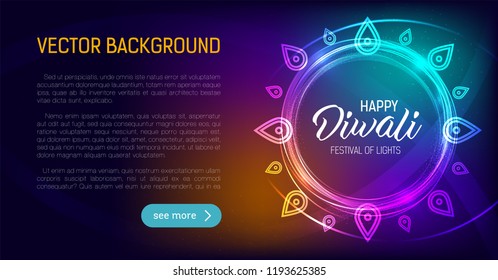 Happy Diwali. Holiday vector illustration of hindu religion event Deepavali. Sale promotional banner. Ads poster template design. Festive light banner