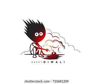 Happy diwali icon, hindu festival, cracker, burn, dangerous, play safe, lamp and lights, celebration, togetherness, bulb, oil lamp flame, creative, white background, vector illustration