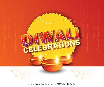 Happy Diwali, illustration Of Burning Diya On Happy Diwali, Diwali Celebration, Festival Of Lights  With Background