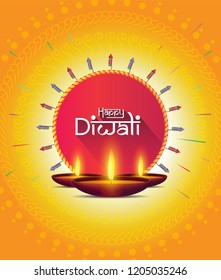 Happy Diwali, Illustration of Diwali Crackers & lamps