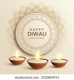 Happy Diwali Indian Festival Celebration background with Diyas and mandala Template