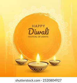 Fondo feliz de la celebración del festival indio de Diwali con diyas y Plantilla de mandala