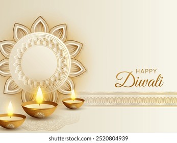 Happy Diwali Indian Festival Feier Hintergrund mit Diyas und Mandala Vorlage