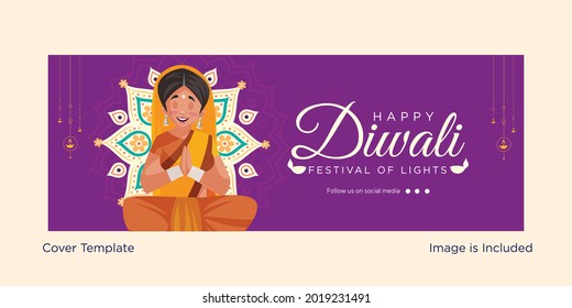 Happy Diwali Indian festival cover design template.