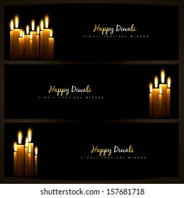 happy diwali indian festival design headers set