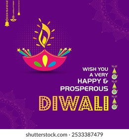 Feliz Diwali. Saudações do Festival Indiano. Social Media Square Post 1080 x 1080 Deepawali 