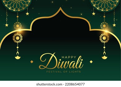 happy diwali indian festival of light background in golden design 