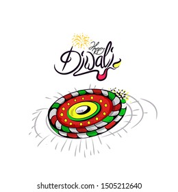 Happy Diwali Indian festival of lights kids playing with crackers Hand Drawn Sketch Vector illustration