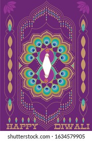 Happy Diwali. Indian festival of lights. Vector abstract flat and gradient illustration for the holiday, lights, Peacock and other design elements for the invitation or greetings.  